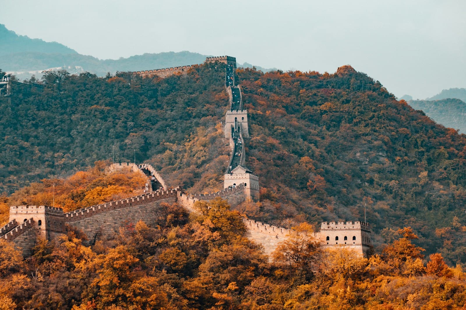 The Great Wall near Beijing crossing mountain ridges